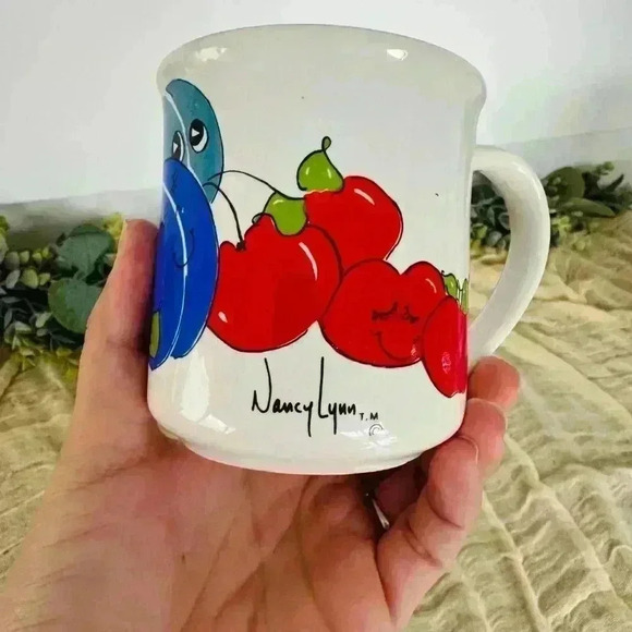 Nancy Lynn Daekor mugs Anthropomorphic Fruit Face ceramic coffee cup Berries 80s - Picture 8 of 10